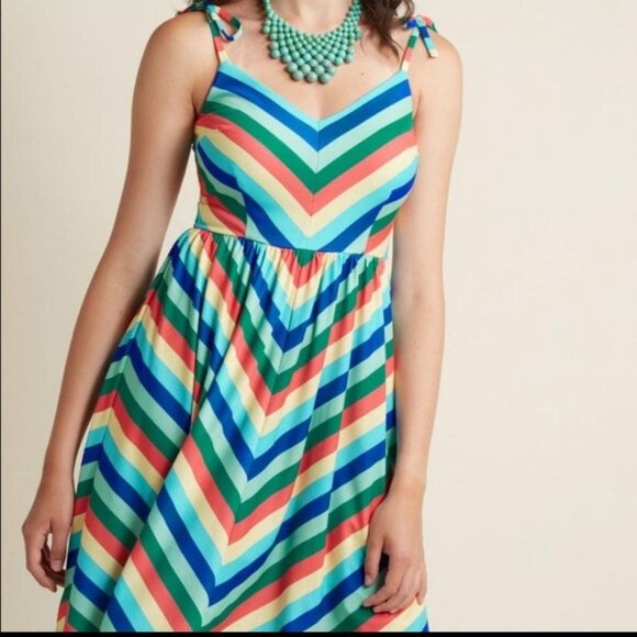 Modcloth My Sunday Zest A-Line Sundress Dress in muted Paradise M - Picture 2 of 6